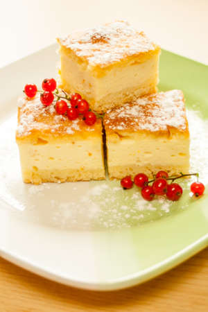 Home made Cheese cake with fruits on a plate.の写真素材