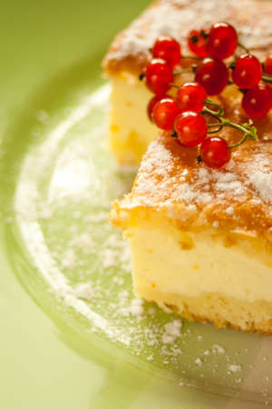 Home made Cheese cake with fruits on a plate.の写真素材