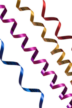Colorful, curly  streamers isolated on white background