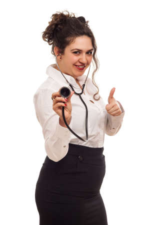 attractive lady doctor with stethoscope isolated  on white の写真素材