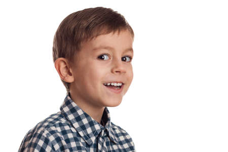 young boy portrait isolated on white backgroundの写真素材