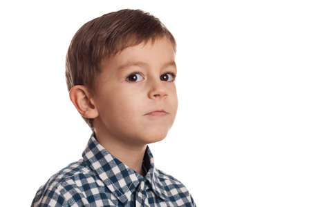 young boy portrait isolated on white backgroundの写真素材