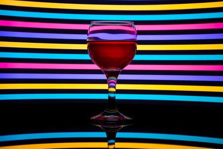 Classy colrfull backlit red vine glass with reflectionの写真素材
