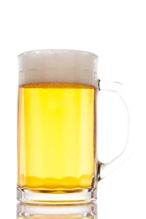 Glass mug with beer on white backgroundの写真素材