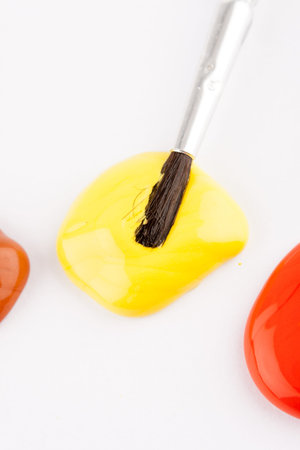 artist oil paint close up on white paperの写真素材