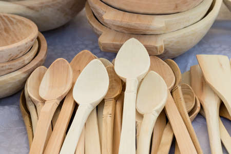 hand made wood rustic cooking kitchen spoonsの写真素材