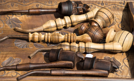 vintage retro hand made brown wooden pipes