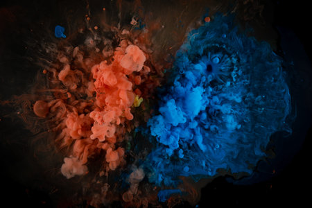 Abstract acrylic paint color swirls in water, shot from below, background.の写真素材