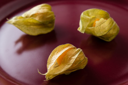fresh natural exotic physalis berries on a plateの写真素材