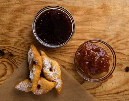 fresh crispy deep fried hungarian traditional pastry with jam