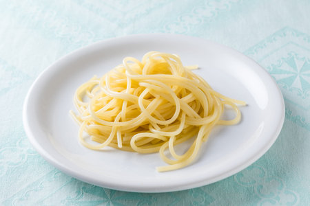 spaghetti on plateの写真素材