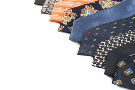 variety of elegant colorful male ties on white