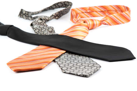 three elegant colorful male ties on whiteの写真素材
