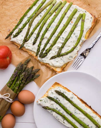 homemade fresh healthy gourmet  asparagus cheese pieの写真素材