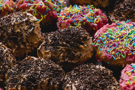 homemade party cupcakes on table with selective focus