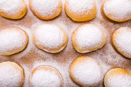 sweet fresh homemade donut with powder sugarの写真素材