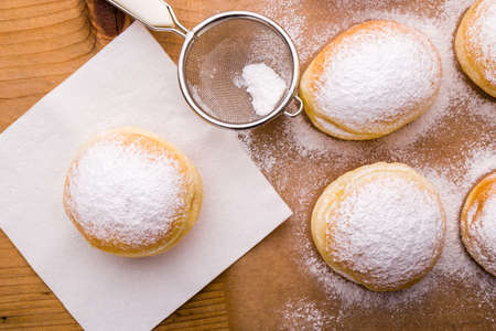 sweet fresh homemade donut with powder sugarの写真素材