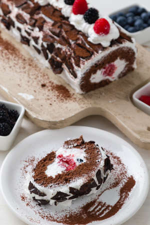 sweet tasty homemade fruit roulade snack dessertの写真素材