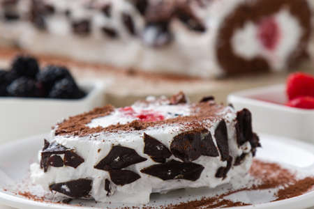 sweet tasty homemade fruit roulade snack dessertの写真素材