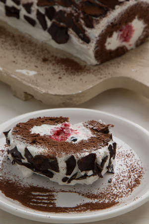 sweet tasty homemade fruit roulade snack dessertの写真素材