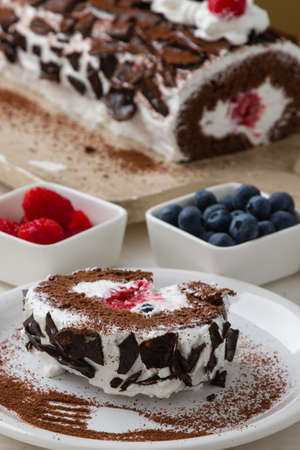 sweet tasty homemade fruit roulade snack dessertの写真素材