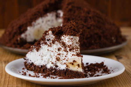 Smooth pie cake with banana and whiped creamの写真素材