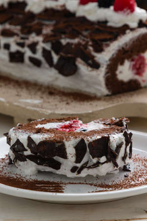 sweet tasty homemade fruit roulade snack dessertの写真素材