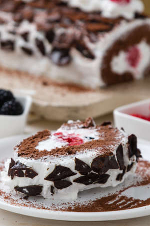 sweet tasty homemade fruit roulade snack dessertの写真素材