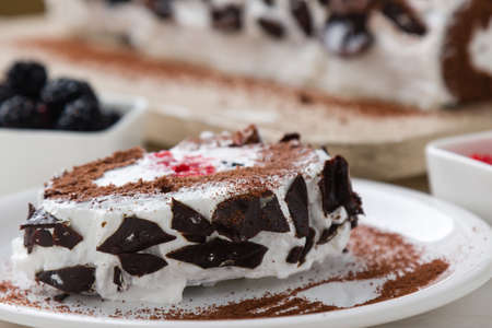 sweet tasty homemade fruit roulade snack dessertの写真素材