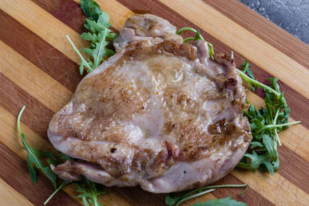 fresh delicious tasty grilled roasted juicy meat on plateの写真素材