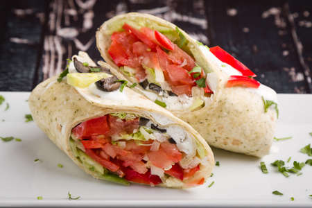 fresh tasty vegetarian wrap vegan fast foodの写真素材