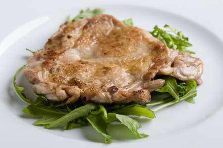 fresh delicious tasty grilled roasted juicy meat on plateの写真素材