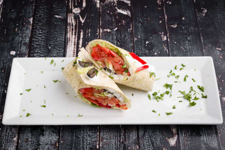 fresh tasty vegetarian wrap vegan fast foodの写真素材