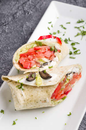fresh tasty vegetarian wrap vegan fast foodの写真素材
