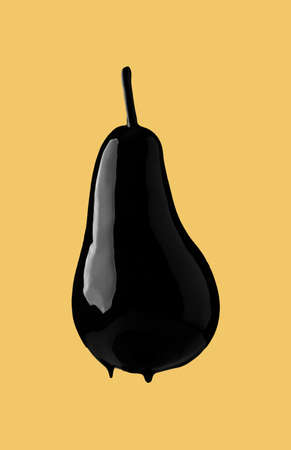 abstract image of black paint dripping on fruitの写真素材