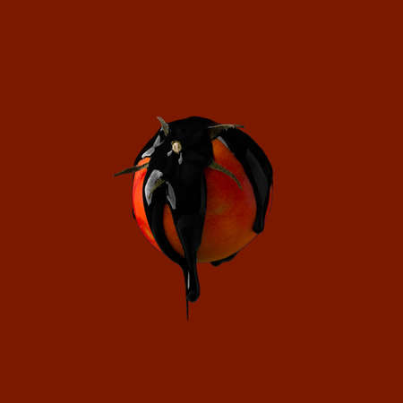 abstract image of black paint dripping on vegetableの写真素材