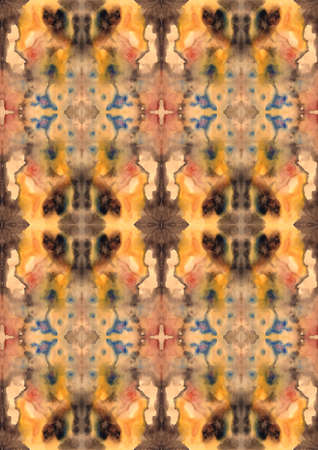 Yellow-brown, red-blue and brown flowers watercolor seamless patternsの写真素材