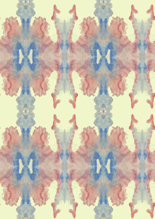 Red-blue spots watercolor seamless patterns on a yellow background.の写真素材