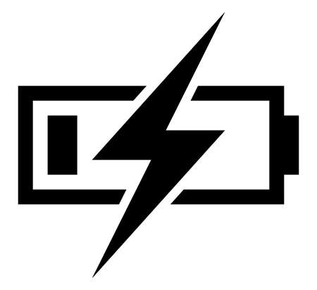 A black silhouette Vector icon of lightning over flat batteryのイラスト素材