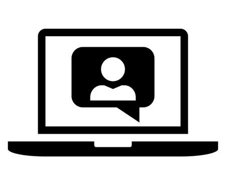 Vector icon of speech balloon with user picture on screen of laptop.のイラスト素材