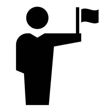 Vector icon of male person holding fluttering flag in his hand.のイラスト素材