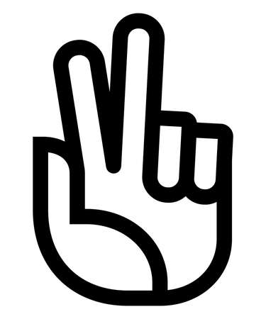 Vector icon of hand with raised and parted index and middle fingers.のイラスト素材