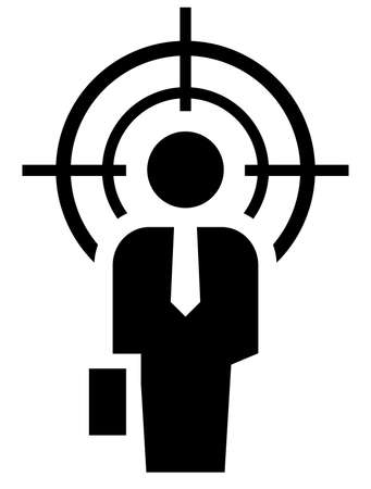 Concept of human resources or target marketing with figure of business person standing under crosshair.のイラスト素材