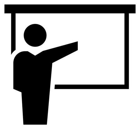 Black vector sign of lecturer pointing by hand at projection screen.のイラスト素材