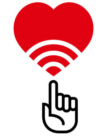 Pointing finger and signal in heart shape.のイラスト素材