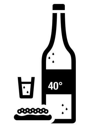 Bottle of vodka with shot and caviar sandwich sign.のイラスト素材