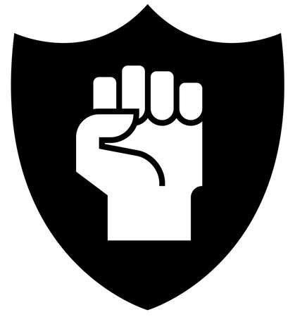 Black sign of clenched hand on shield.のイラスト素材