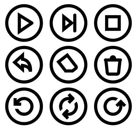 Play, step, stop, reset, erase, delete, repeat, refresh, reload vector signs.のイラスト素材
