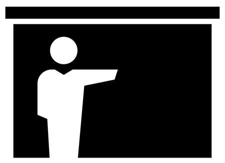 Black vector sign of lecturer pointing by hand at projection screenのイラスト素材