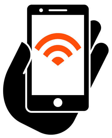 Mobile phone in hand with Wireless internet signのイラスト素材